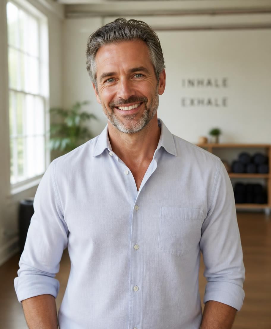 Jared Perry, owner of Zdrave & Schtastie Wellness Studio, standing in the studio